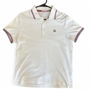 Moncler White Polo with Red and Blue Stripes